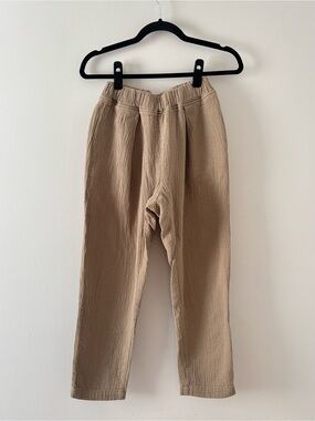 Black Crane Quilted Pant in Tan Pull-On Elastic Waist Bottoms Ankle Crop
